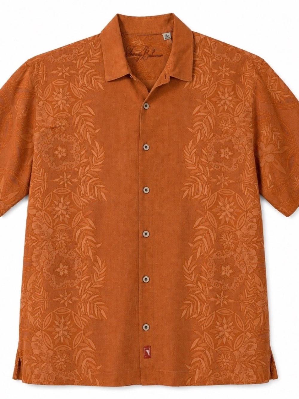 Tommy Bahama Orange Floral Jacquard Short-Sleeve Camp Shirt